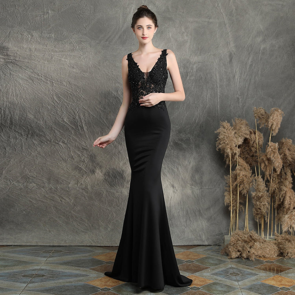 Handgefertigte Applikation Perlenbesatz Toast Kleidung Braut Lange Wertschätzungsdinner Slim-Fit Fishtail Hochzeitsabendkleid Festliches Kleid