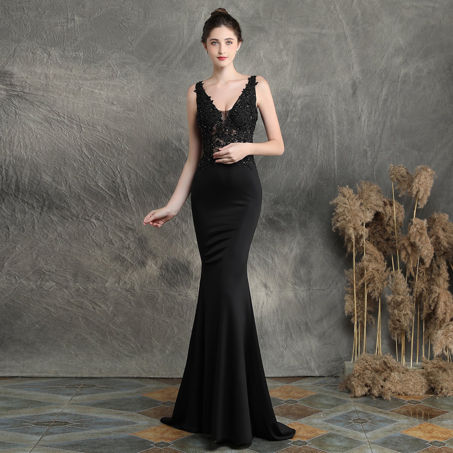 Handgefertigte Applikation Perlenbesatz Toast Kleidung Braut Lange Wertschätzungsdinner Slim-Fit Fishtail Hochzeitsabendkleid Festliches Kleid