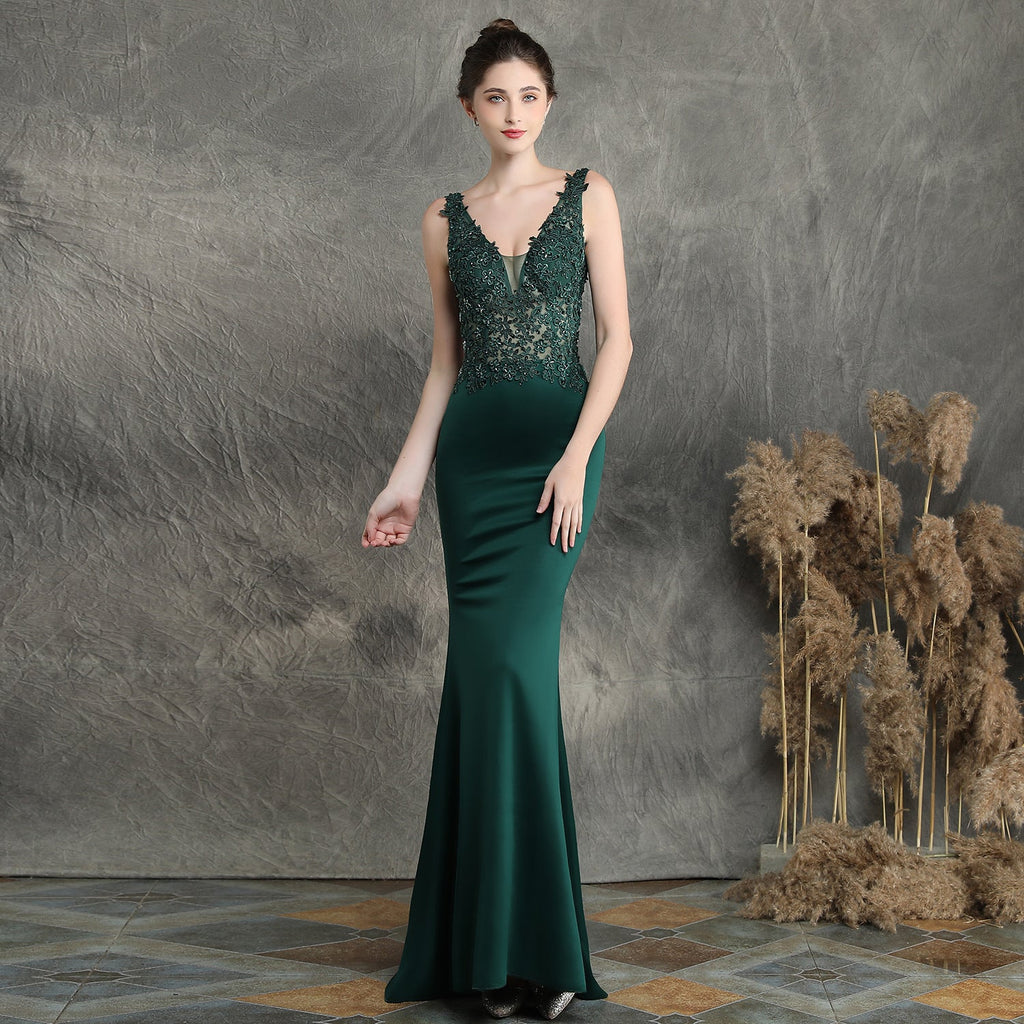 Handgefertigte Applikation Perlenbesatz Toast Kleidung Braut Lange Wertschätzungsdinner Slim-Fit Fishtail Hochzeitsabendkleid Festliches Kleid