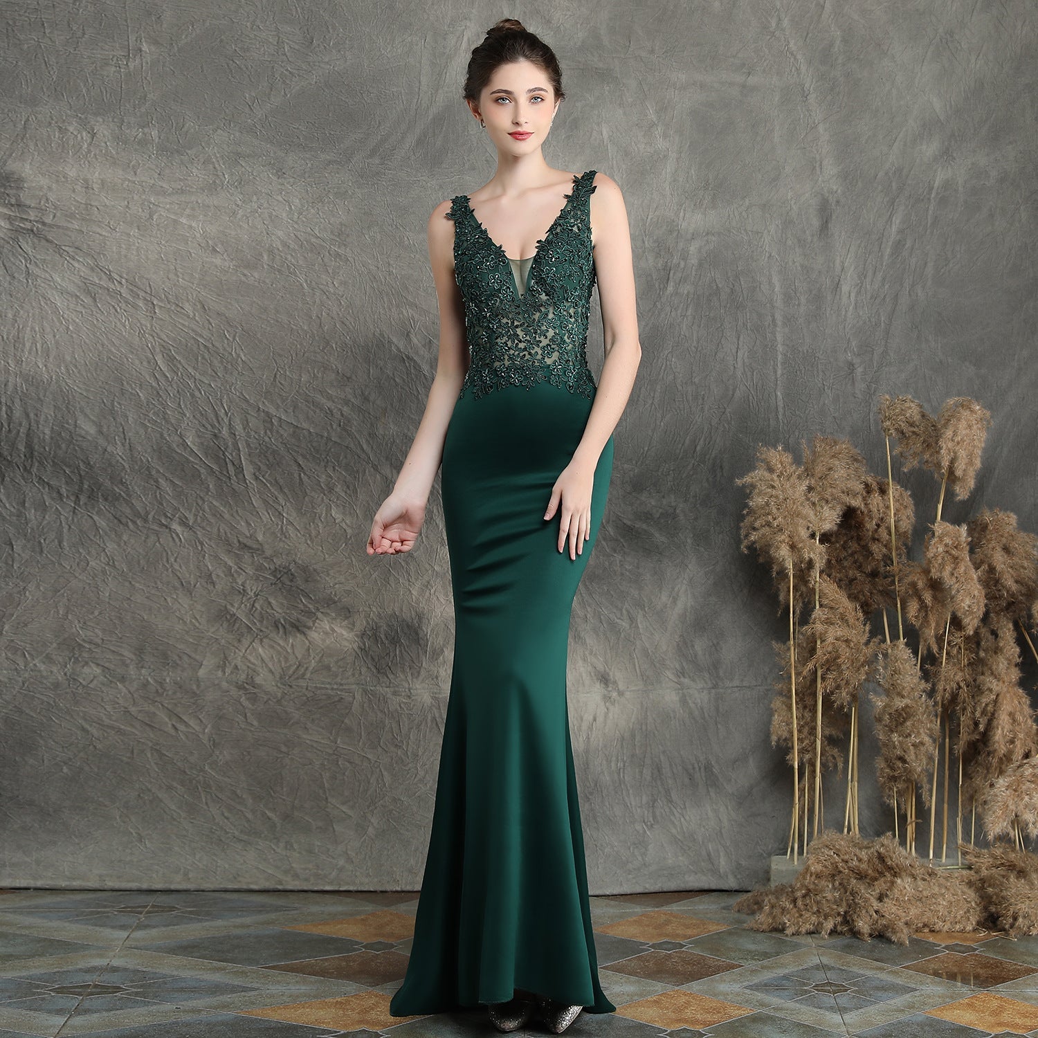 Handgefertigte Applikation Perlenbesatz Toast Kleidung Braut Lange Wertschätzungsdinner Slim-Fit Fishtail Hochzeitsabendkleid Festliches Kleid