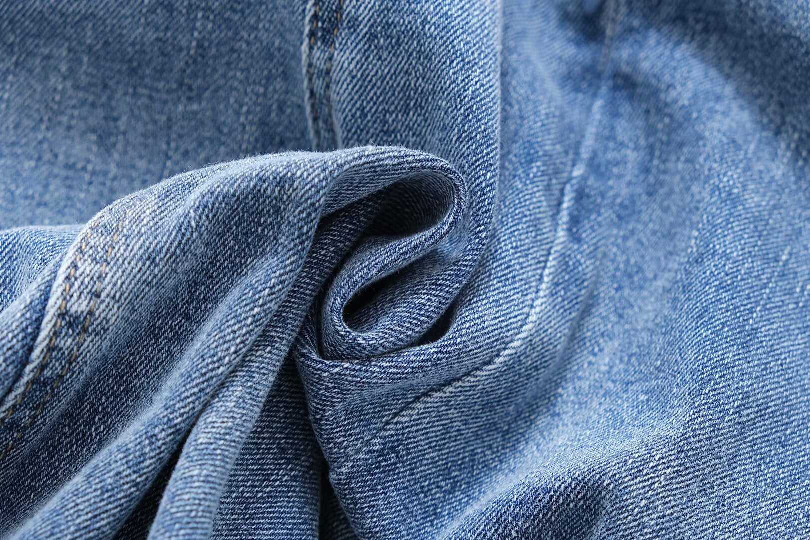 Women Clothing French Casual Pleated Washed Denim Dress Chic