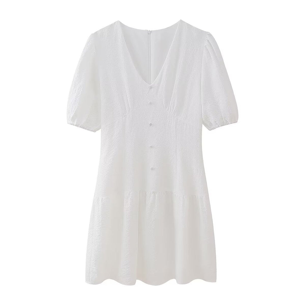 Sommer Aushöhlen Ausgeschnitten Bestickt Mittellanges Rüschenkleid Weiß Rüschen Damen