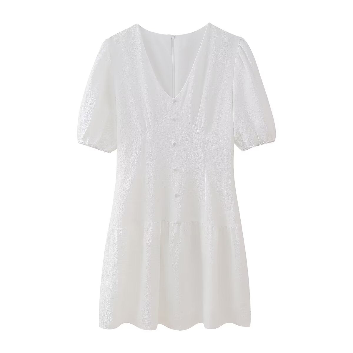 Sommer Aushöhlen Ausgeschnitten Bestickt Mittellanges Rüschenkleid Weiß Rüschen Damen