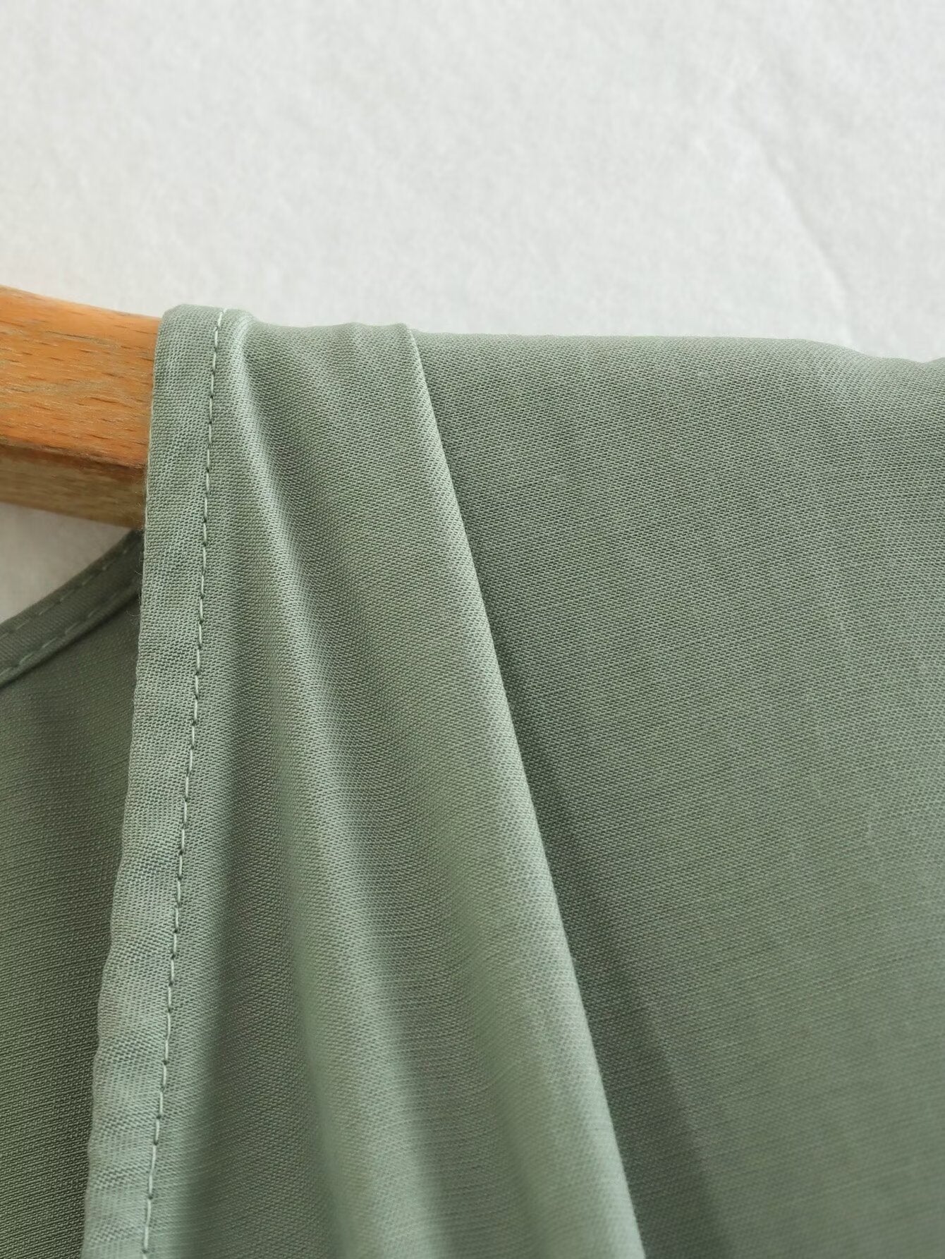 Spring Women Clothing Army Green Long Sleeve Pleated Dress
