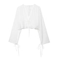 Spring Women Clothing Bowknot Drape Short Shirt
