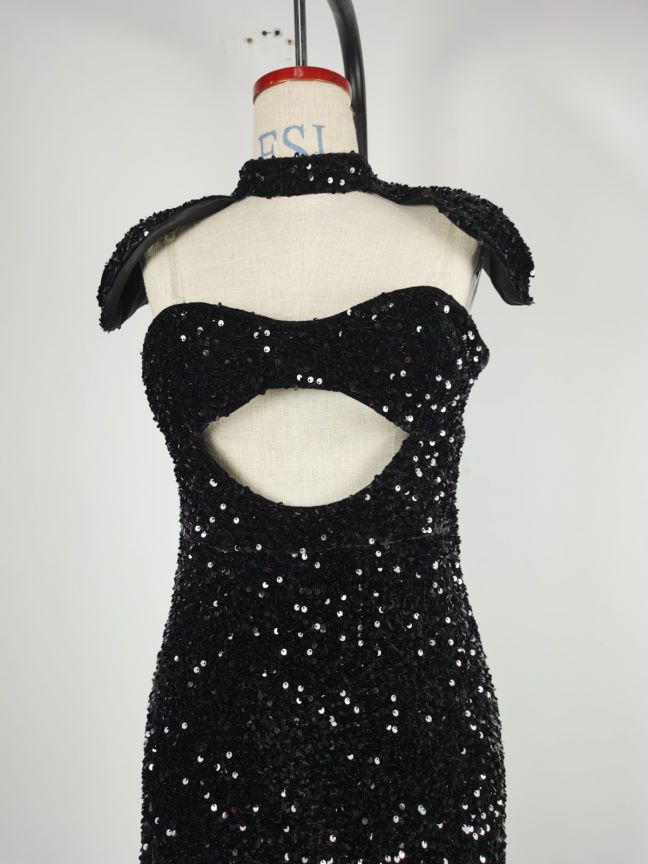 Damenbekleidung Sexyes Pailletten-Tube-Top-Bankettkleid Hüftumwickeltes Abendkleid