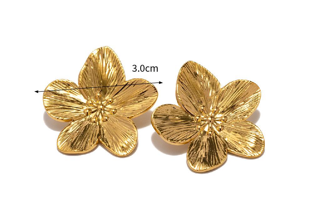 French Court Matte Retro Gold Stainless Steel Floral Metal Stud Earrings High Grade Earrings Earrings Accessories