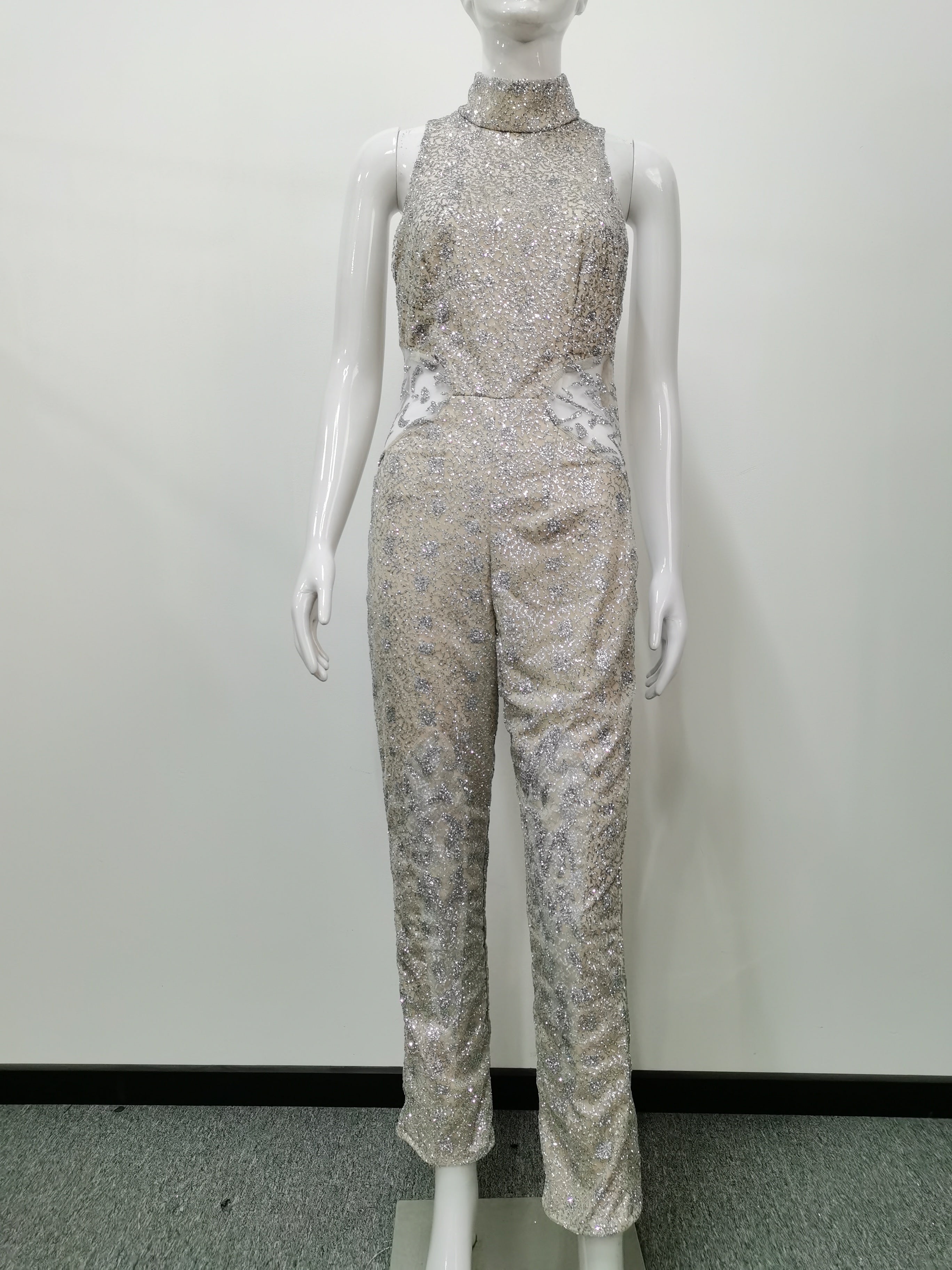 Herbst Winter Damenbekleidung Gold Sexy Ärmelloser Hosenoverall
