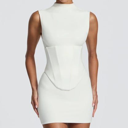 Sleeveless Fishbone Waist Midi Dress