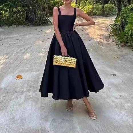 Damenkleid einfarbig, Rüschen, Träger, schmale Passform, Patchwork, lässiges Trägerkleid