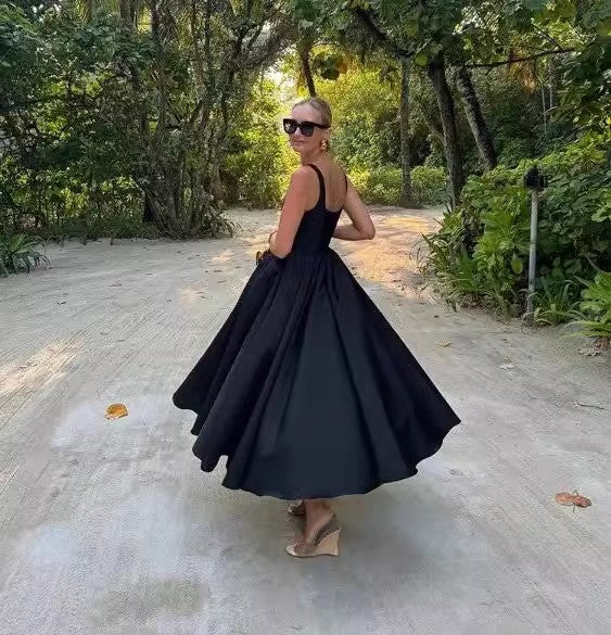 Damenkleid einfarbig, Rüschen, Träger, schmale Passform, Patchwork, lässiges Trägerkleid