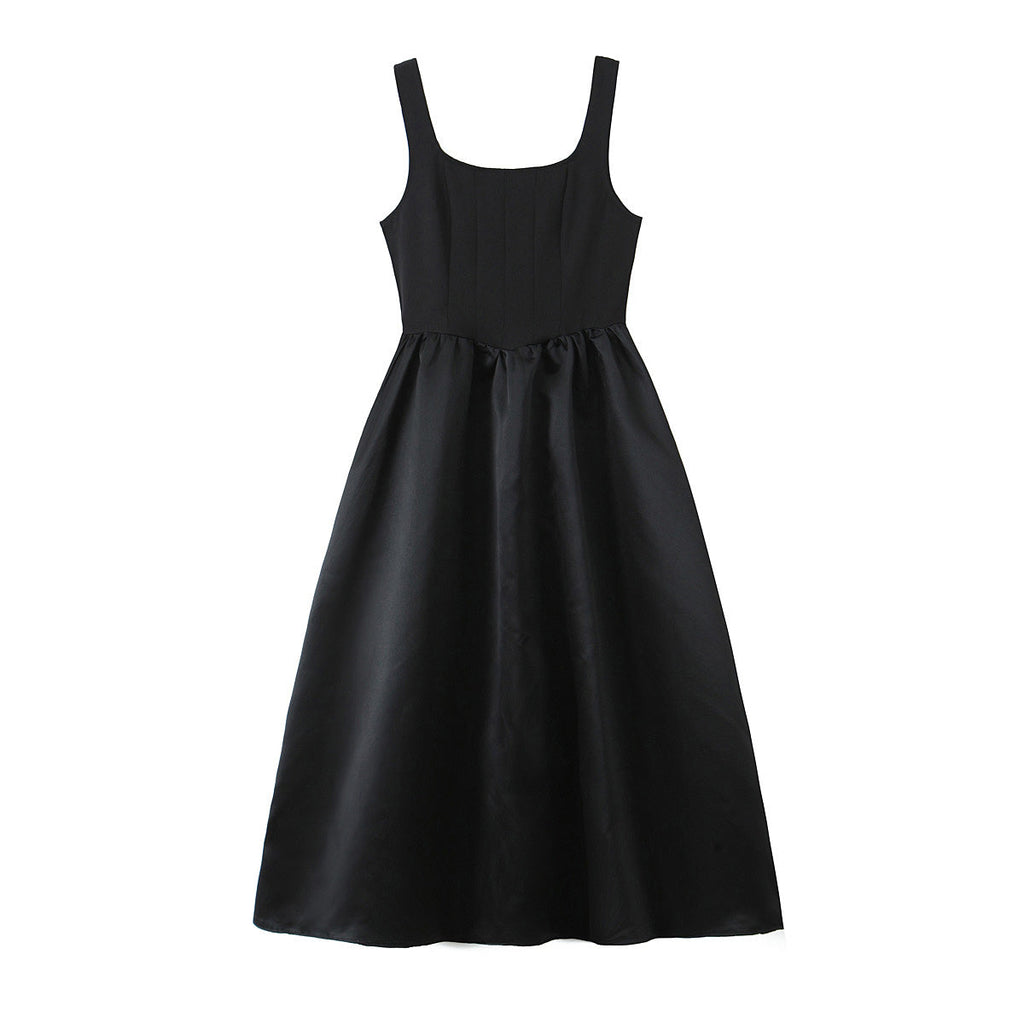 Damenkleid einfarbig, Rüschen, Träger, schmale Passform, Patchwork, lässiges Trägerkleid