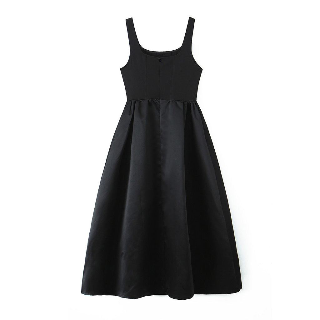 Damenkleid einfarbig, Rüschen, Träger, schmale Passform, Patchwork, lässiges Trägerkleid