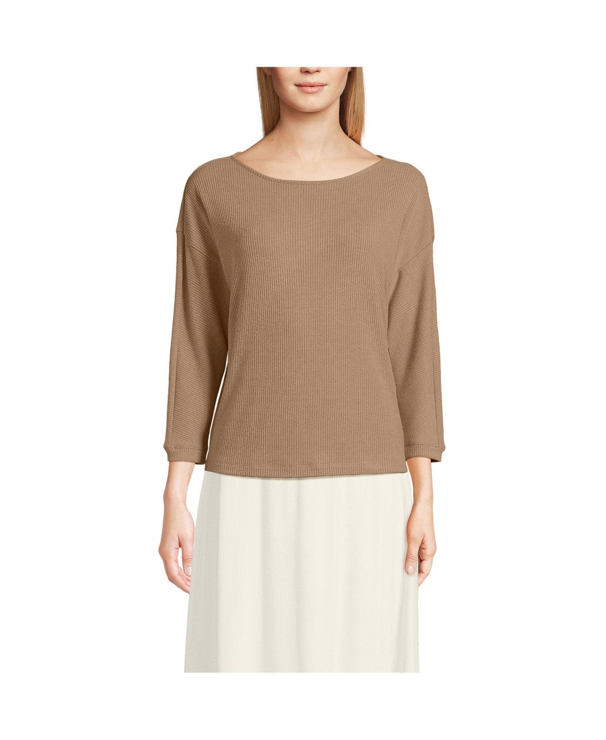 Lands End Womens 3/4 Sleeve Cozy Rib Dolman Top - Large