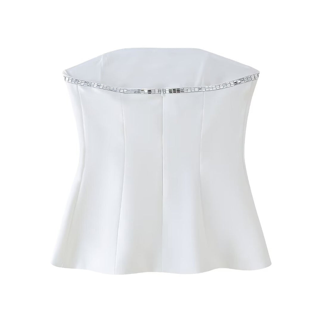 Summer Women Jewelry Inlaid Top Tube Top Short Type Skirt Set Women