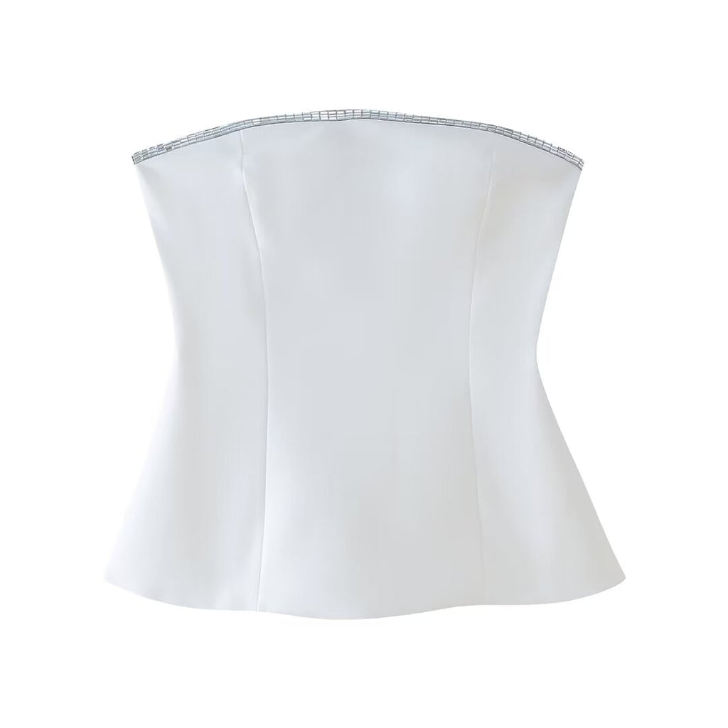 Summer Women Jewelry Inlaid Top Tube Top Short Type Skirt Set Women