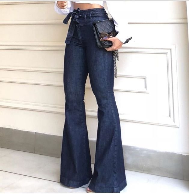 High Waist Hüftlift Schnür-Schlaghose Weite Hose Jeans Damen