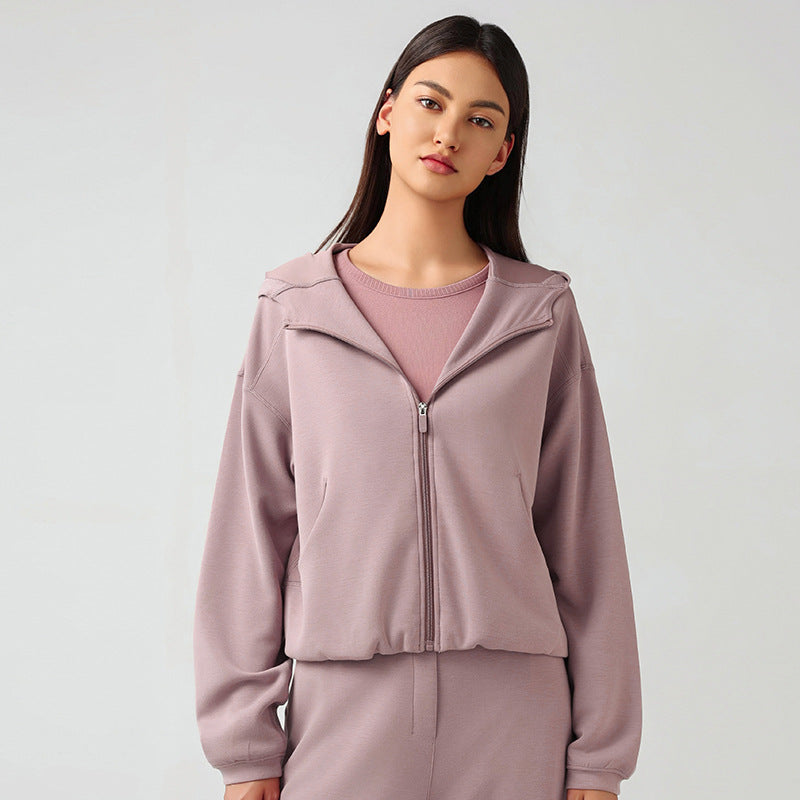 Kapuzenjacke mit Reißverschluss für Damen, Herbst Winter, lockerer lässiger Pullover, Lauf-Fitness-Sportoberteil