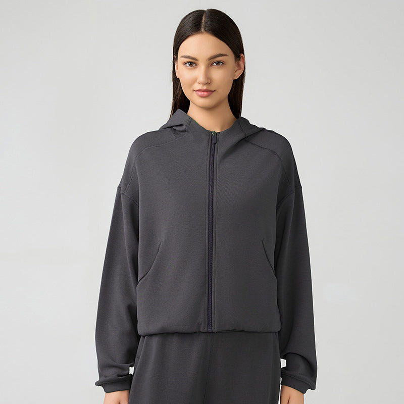 Kapuzenjacke mit Reißverschluss für Damen, Herbst Winter, lockerer lässiger Pullover, Lauf-Fitness-Sportoberteil