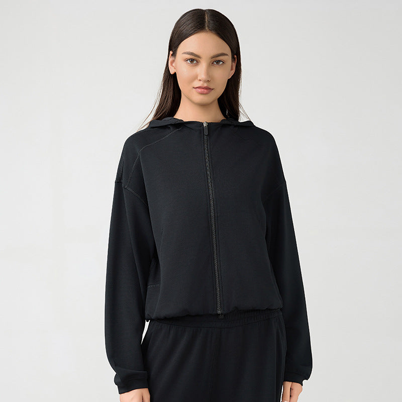 Kapuzenjacke mit Reißverschluss für Damen, Herbst Winter, lockerer lässiger Pullover, Lauf-Fitness-Sportoberteil