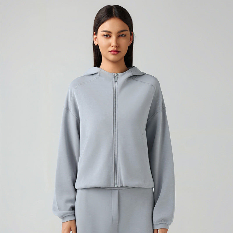 Kapuzenjacke mit Reißverschluss für Damen, Herbst Winter, lockerer lässiger Pullover, Lauf-Fitness-Sportoberteil
