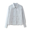 Autumn Arrival Women Artificial Jewelry Decoration Shirt Shorts Set