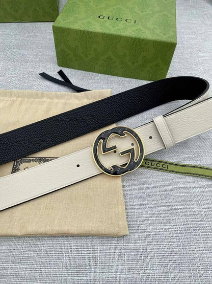 GUCCI Embellished coated-canvas and leather belt &