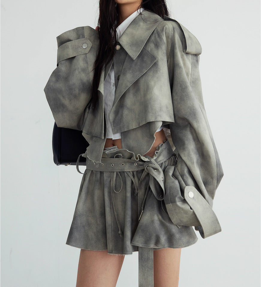Herbst Winter Camouflage Druck Tinte Druck Mantel Trenchcoat Rock Freizeitanzug