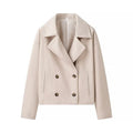 Women Clothing Autumn Winter Casual Collared Double Breasted Woolen Coat Top Women