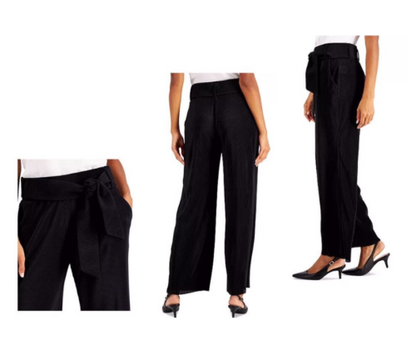 Alfani Tie-Front Wide-Leg Pants, Black, Size Medium