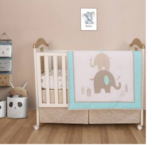 Cuddles &amp; Cribs Soft Cotton 4 Piece Baby Crib Bedding Set Reversible Comforter