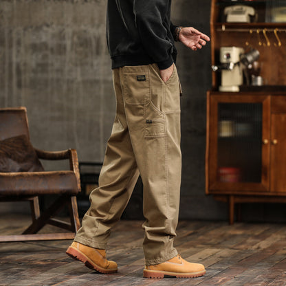 Mens American Retro Cargo Pants Loose Straight Casual Trousers