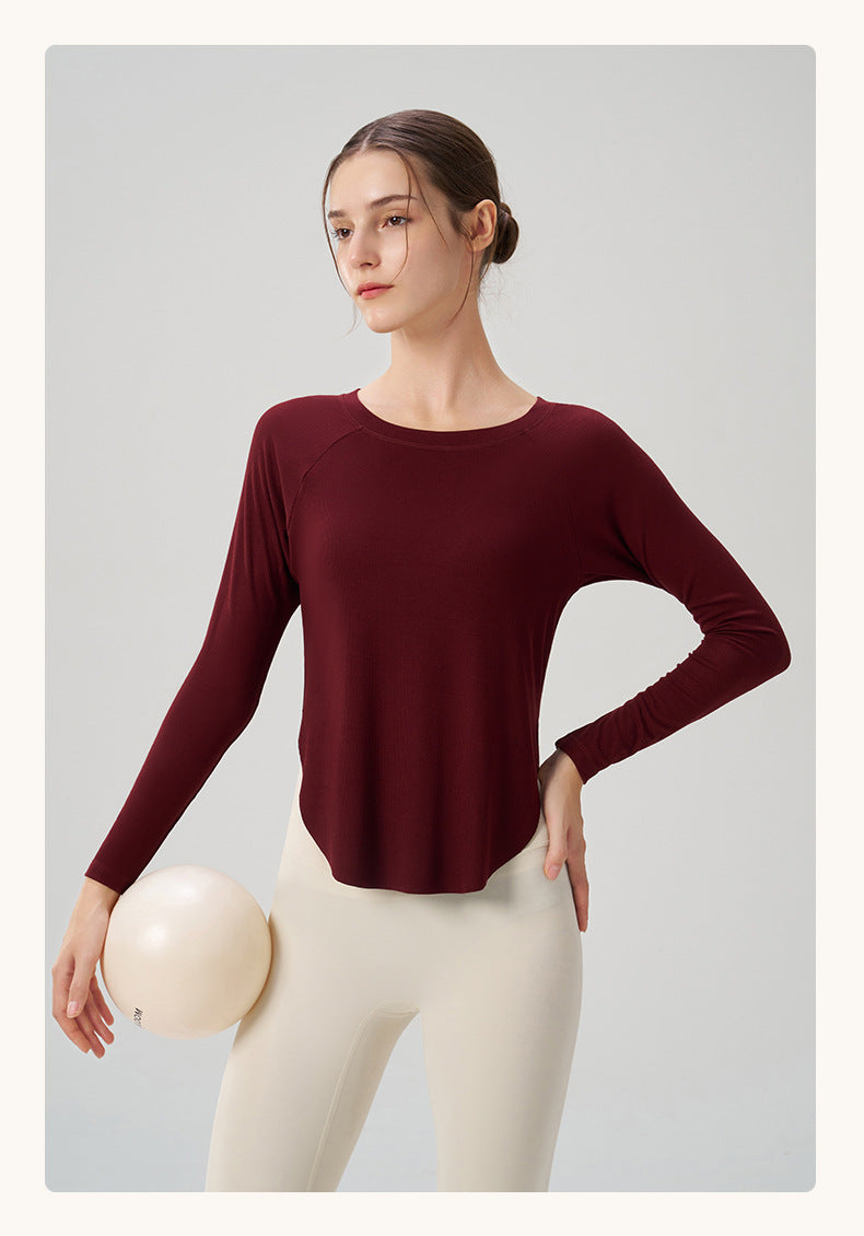 Herbst Nude-Feel Yoga-Kleidung Damen Locker Sexy schulterfrei Yoga Jacke Lässige Drape Sport Langarm Top
