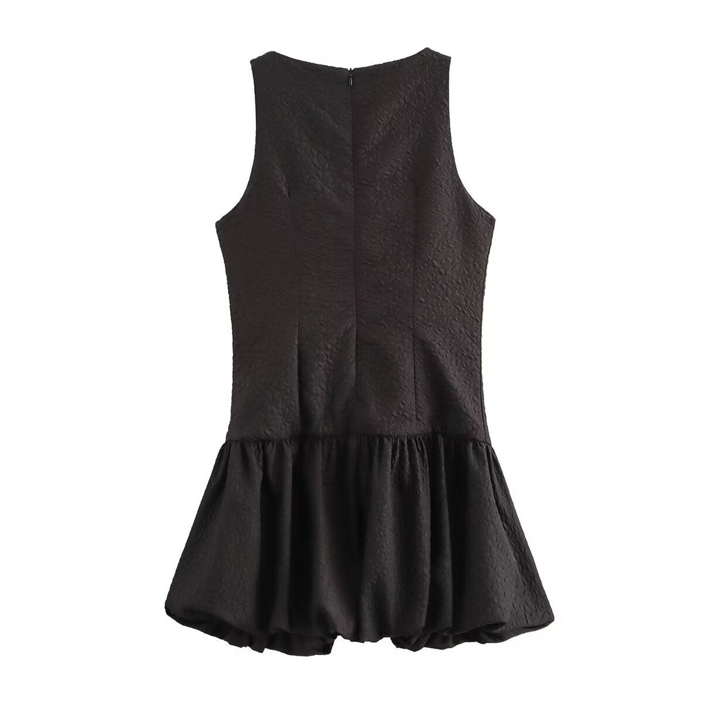 Women French Waist Display Wide Swing Short Sleeveless Dress Puffy dress