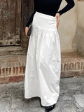 Herbst Französisch Lässiger Eleganter High Waist Locker Bequemer Weißer Baumwoll-Maxirock