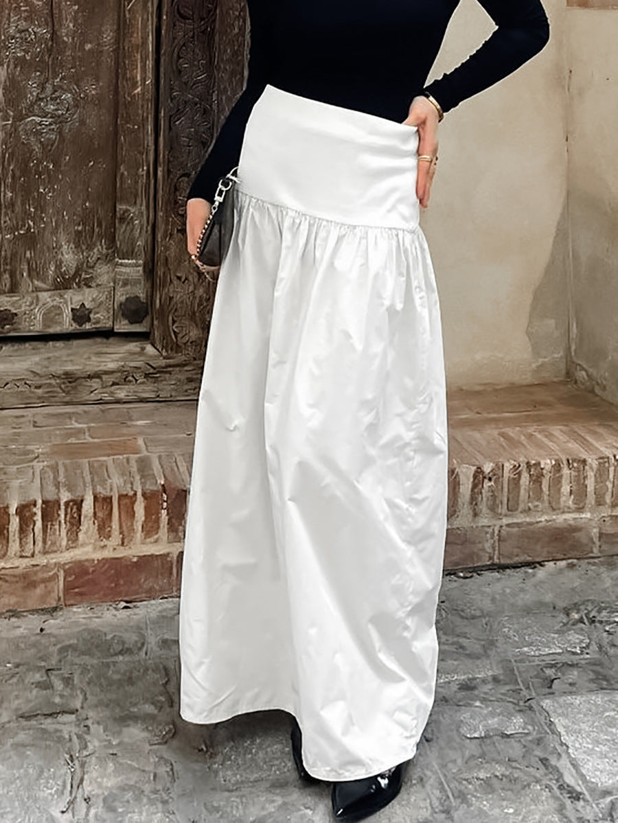 Herbst Französisch Lässiger Eleganter High Waist Locker Bequemer Weißer Baumwoll-Maxirock