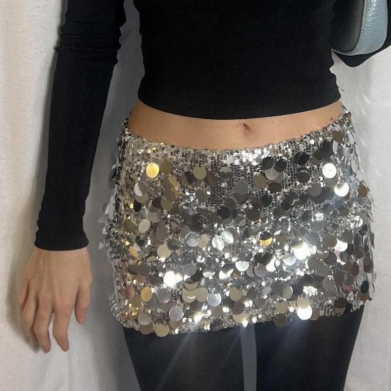 Frühling Asymmetrischer Pailletten-Minirock Kurz Rock Damenbekleidung