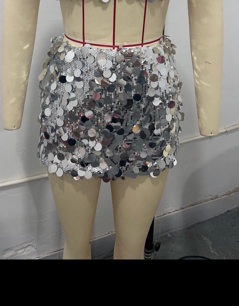 Frühling Asymmetrischer Pailletten-Minirock Kurz Rock Damenbekleidung
