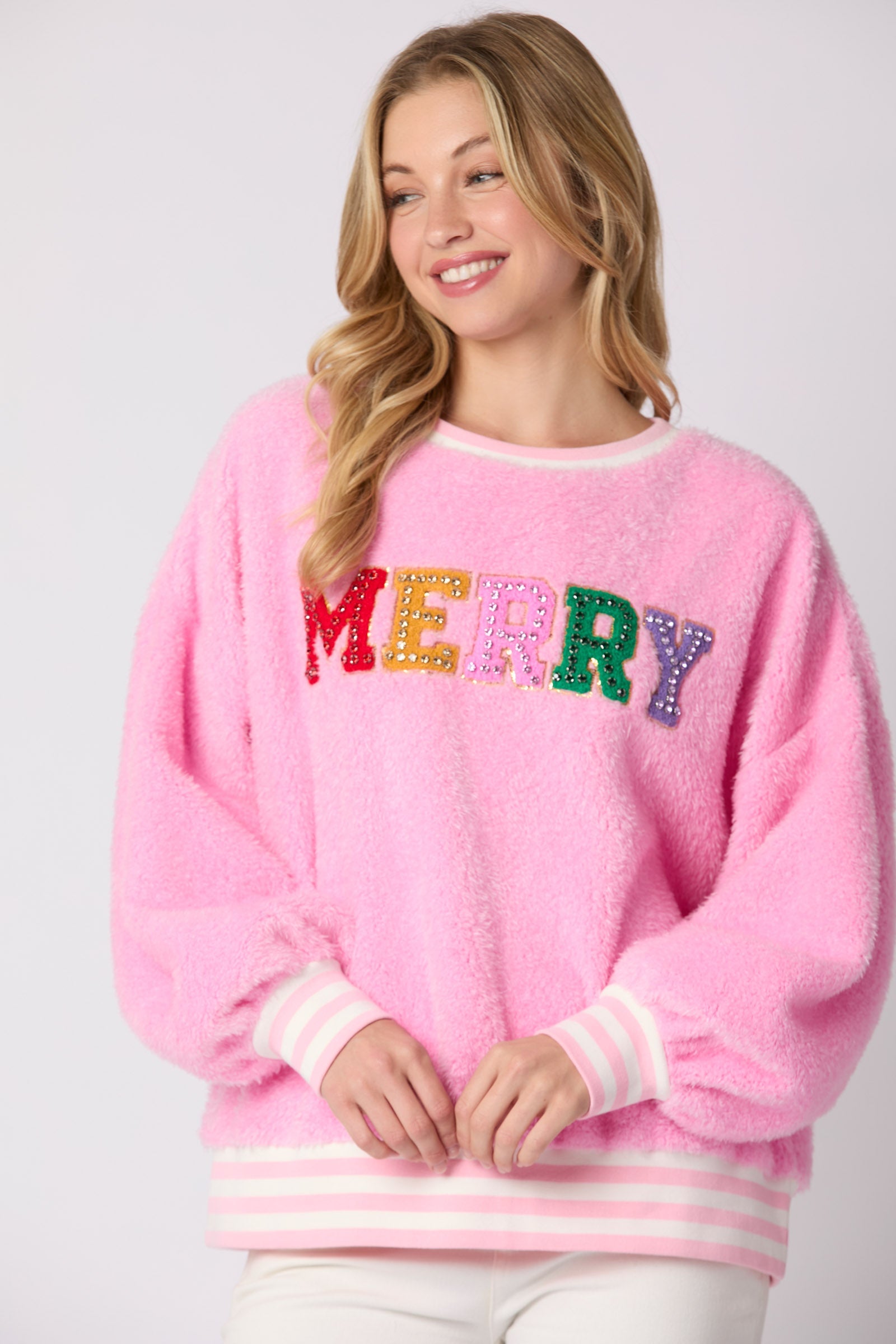 Herbst Winter Damenbekleidung Weihnachts-Buchstaben-Grafik Bohren Langarm Pullover Hoodie Rundhals-Oberteil
