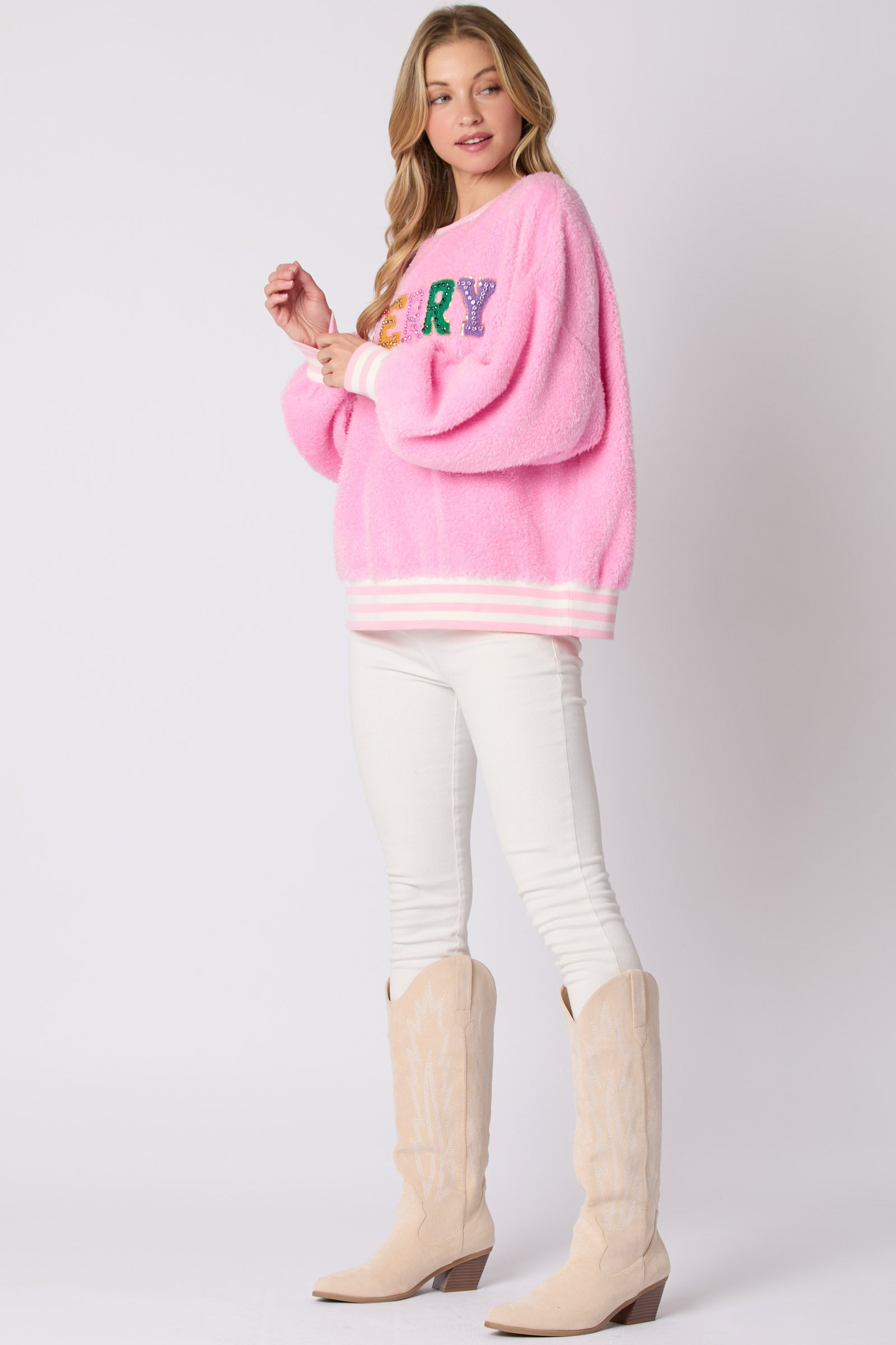 Herbst Winter Damenbekleidung Weihnachts-Buchstaben-Grafik Bohren Langarm Pullover Hoodie Rundhals-Oberteil