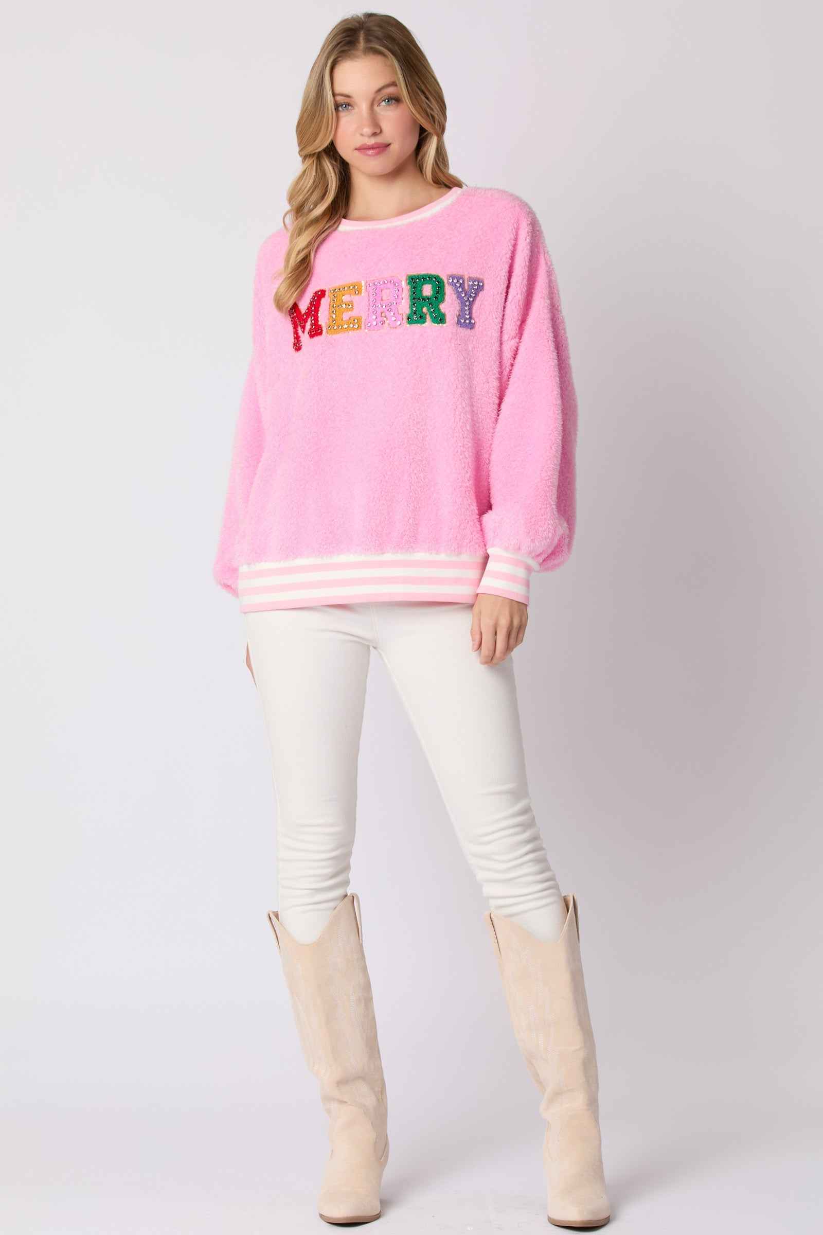 Herbst Winter Damenbekleidung Weihnachts-Buchstaben-Grafik Bohren Langarm Pullover Hoodie Rundhals-Oberteil