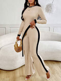 Fall Women Clothing Long Sleeve Contrast Color Split T shirt Stitching Trousers Two Piece Sets Women