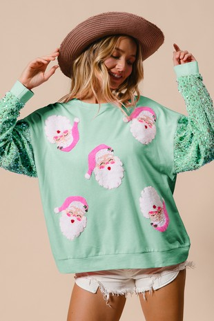 Damenbekleidung Süß Pailletten Ärmel Top Weihnachten Langarm Sweatshirt Damen