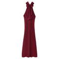 Two Color Hanging Collar Sleeveless Maxi Dress Spring