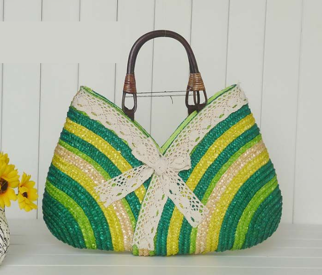 Farbstrohmaschine bestellen handgemachte Strohtasche wilde Strand Korbtasche