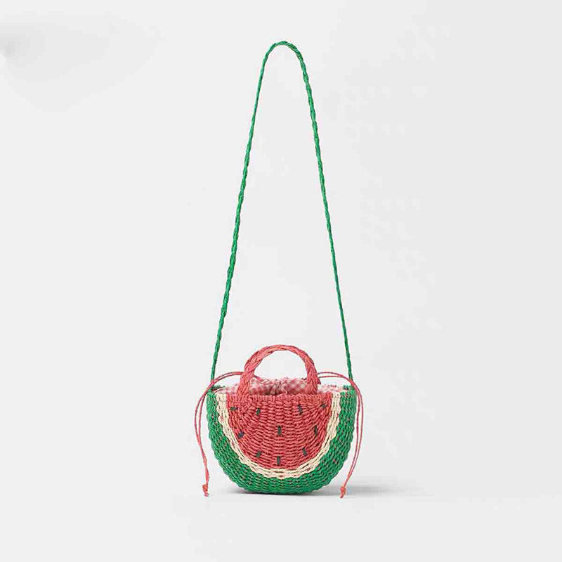 Niedliche Melonen-Strohtasche, frisch bestickte Umhängetasche aus Stroh, gewebte Tasche, Urlaub am Meer, Strandtasche