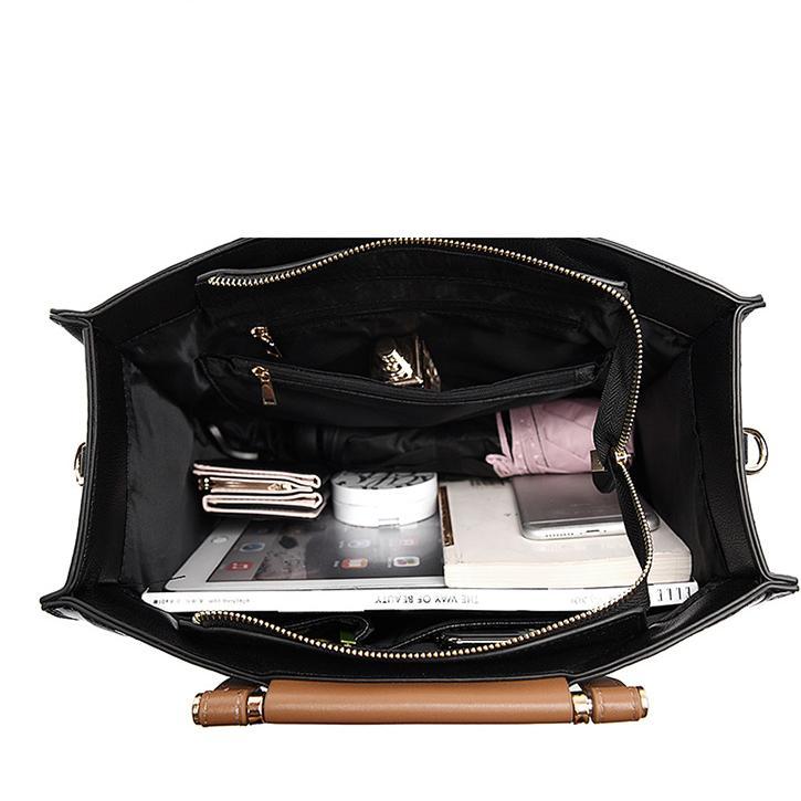 Damen Handtasche Groß Fassungsvermögen Buchstabe Grafik Geprägte Tragetasche Farbe Kontrast Elegante Umhängetasche Arbeitsbürotasche Damen