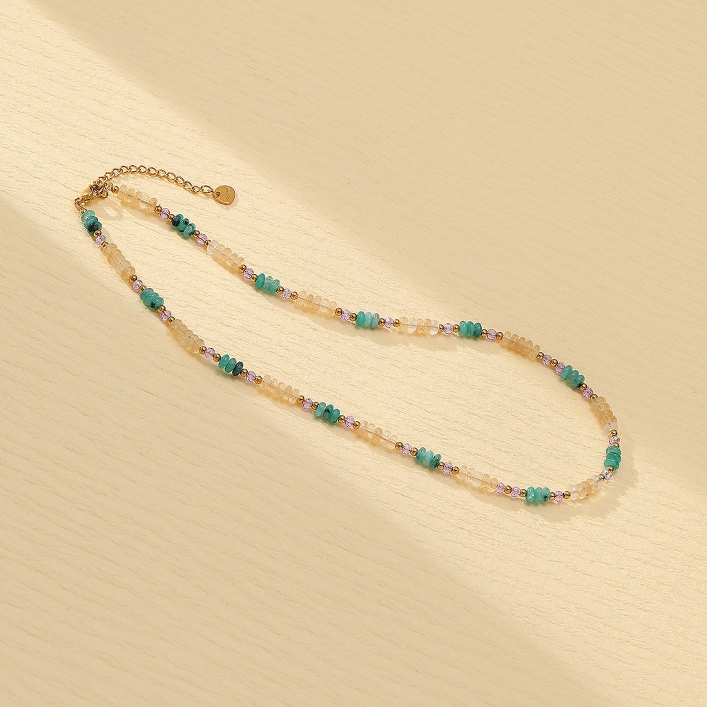 Blue Color Natural Stone Handmade Beaded Titanium Steel Necklace Affordable Luxury All Match Freshwater Pearl Embellished
