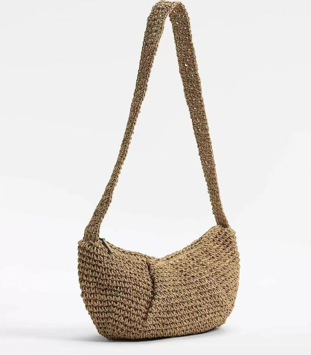 Lässige Umhängetasche aus Stroh, Nischen-Beuteltasche, geflochtene Tasche, Urlaubs-Strandtasche, All-Match-Brusttasche
