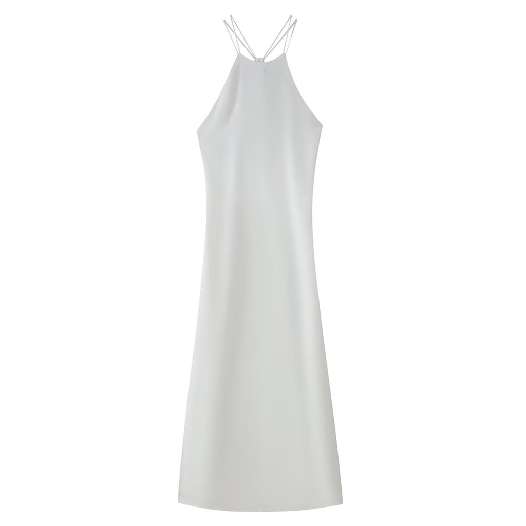 Women Clothing Products Back Decorative Satin Sling Dress